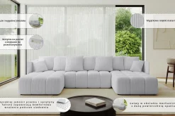 Narożnik z funkcją spania i pojemnikiem LONIL-U 355x189x68 cm Grafitowy