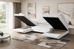 Narożnik z funkcją spania i pojemnikiem GUSA-U 342x202x107 cm Biały