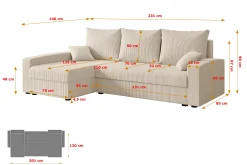Narożnik z funkcją spania i pojemnikiem ALESIA-L 231x140x90 cm Beżowy