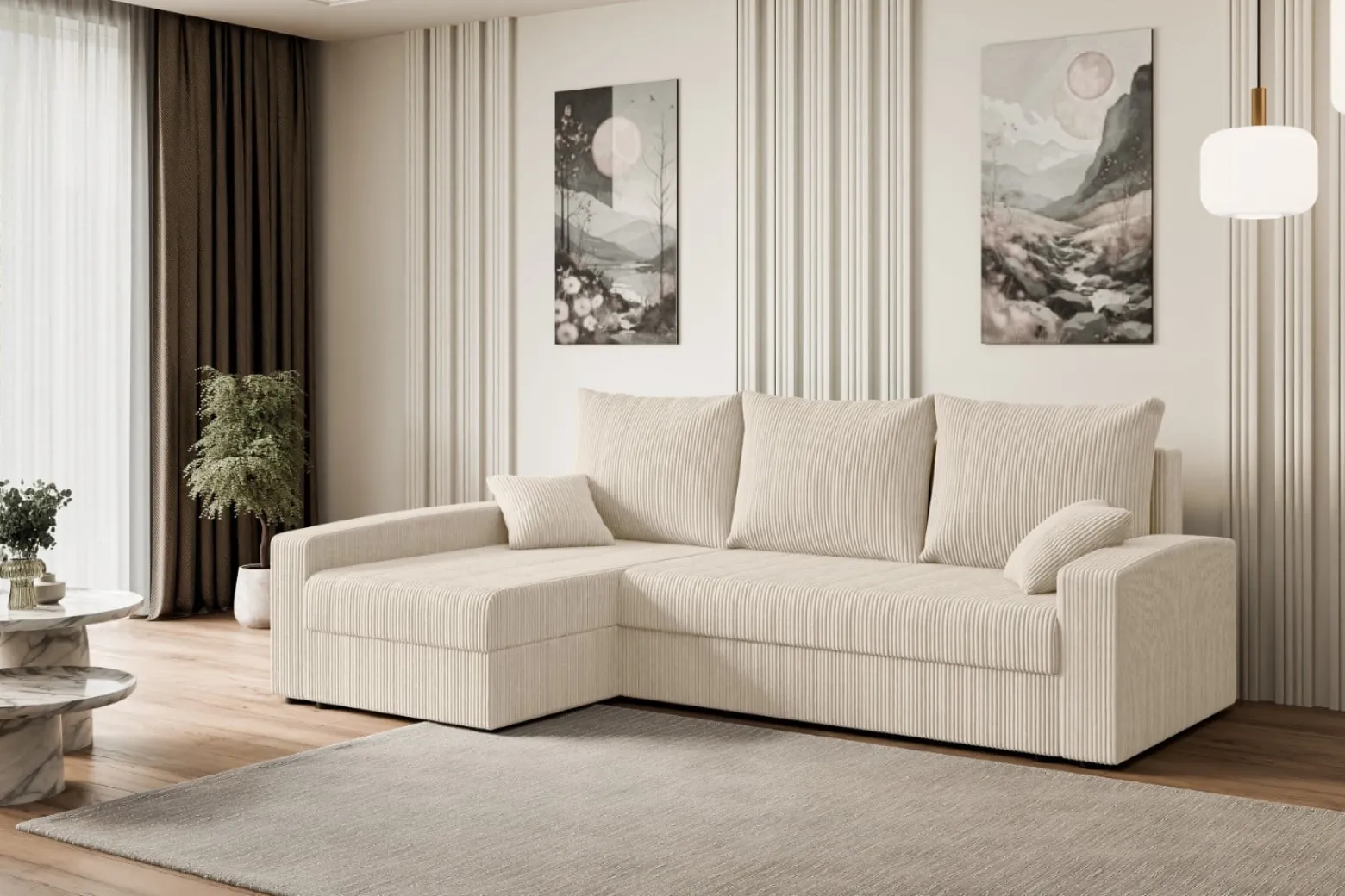 Narożnik z funkcją spania i pojemnikiem ALESIA-L 231x140x90 cm Beżowy
