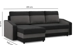 Narożnik z funkcją spania, Pojemniki, Bonell, Leżanka, Kolor Czarny