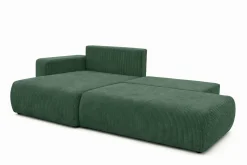 Narożnik z funkcją spania, sztruks Poso, Zielony, Lewy, OPEN XL