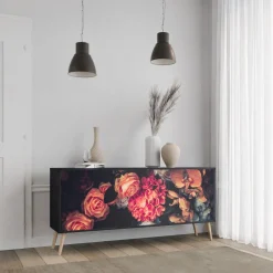 NEVERENDING BLOOM Komoda 3 drzwi Czarna-Bukowa skośna