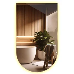 Nieregularne lustro półowalne 50 x 90 cm LED do łazienki - ciepłe światło