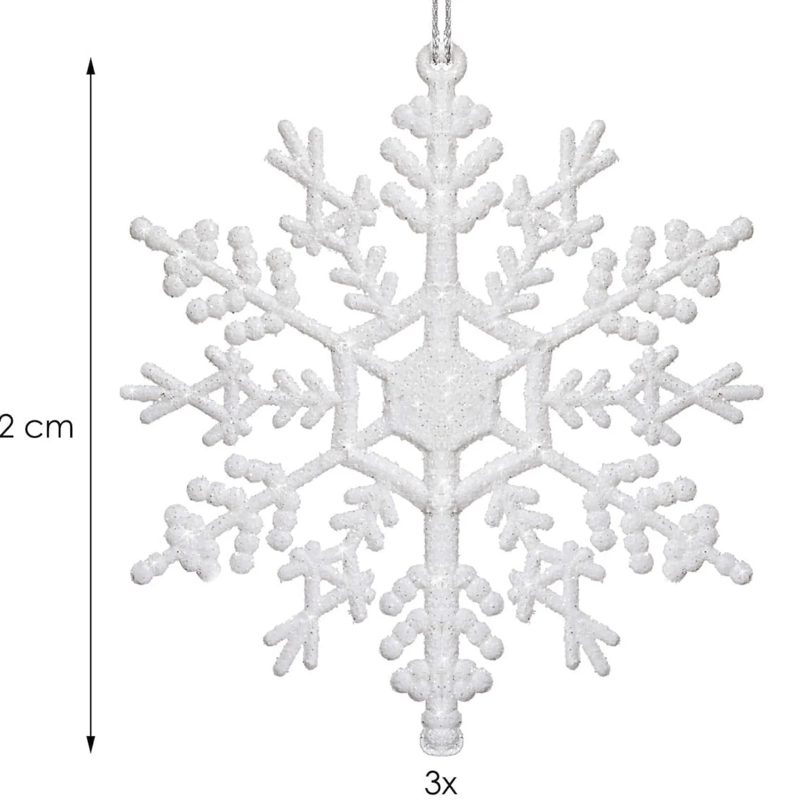 Śnieżynki brokatowe 12 szt. zawieszki na choinkę 12 cm białe