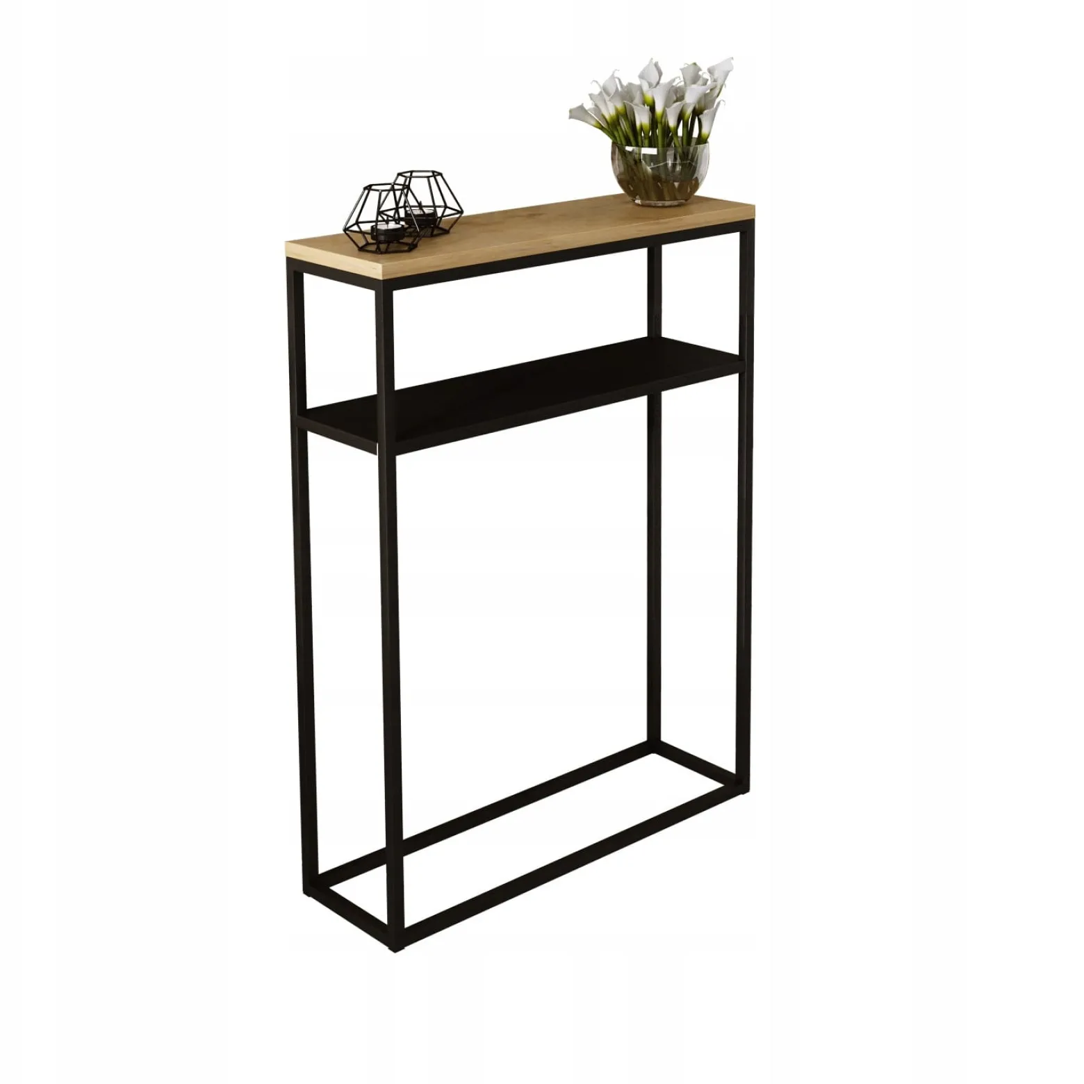 Nowoczesna Konsola Podwójna Przedpokój Loft 60x20x80 Czarna+Dąb Lancelot