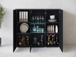 Nowoczesna Szeroka Witryna, Highboard, Komoda Vera 120 Cm, Szklane Półki