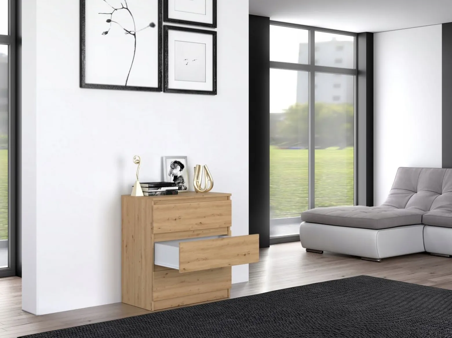 Nowoczesna komoda km3 artisan szafka 3 szuflady do salonu sypialni