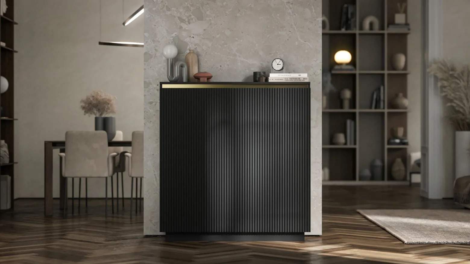 Nowoczesna Komoda RTV Glamour komoda czarny MAT złote akcenty 110,8 cm