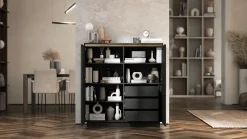 Nowoczesna Komoda RTV Glamour komoda czarny MAT złote akcenty 110,8 cm