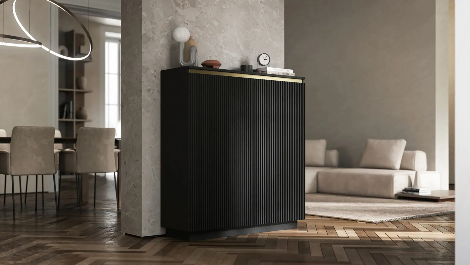 Nowoczesna Komoda RTV Glamour komoda czarny MAT złote akcenty 110,8 cm