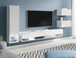 Nowoczesna meblościanka wiszący zestaw RTV 180 cm, biały mat/połysk z LED