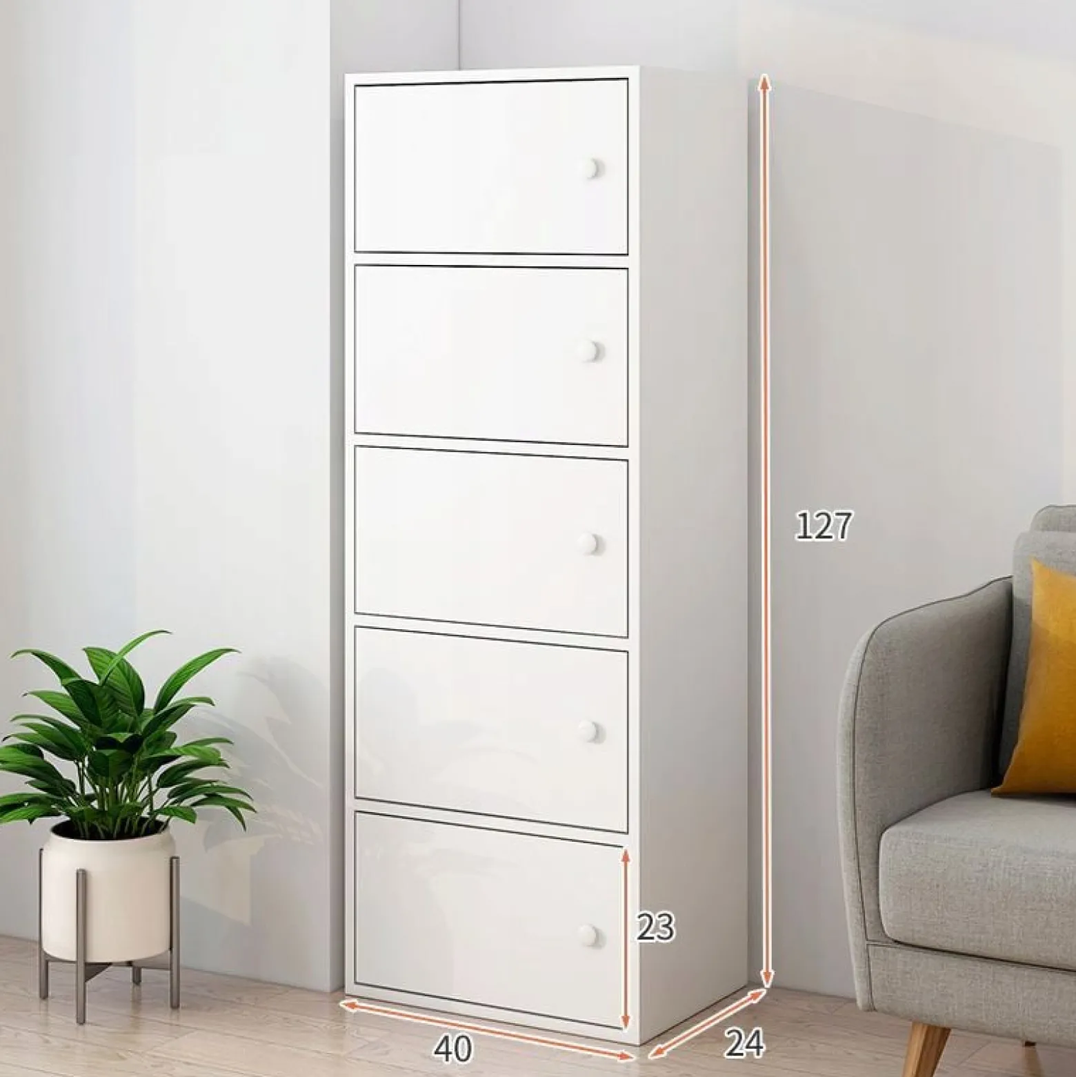 Nowoczesna pojemna komoda szafka duża biała skandynawski retro loft 5 półek