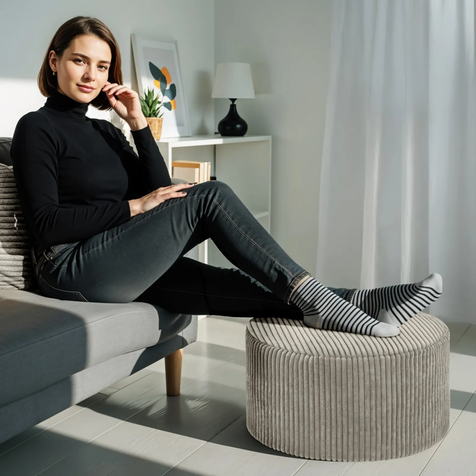 Nowoczesna Pufa CHILL SPOT 45 cm Puf Siedzisko Podnóżek - Beż