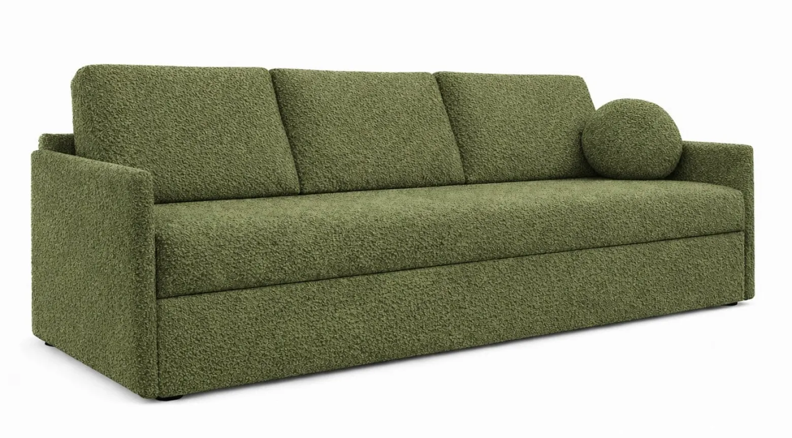 Nowoczesna sofa trzyosobowa SISI z funkcja spania w tkaninie Boucle zielona