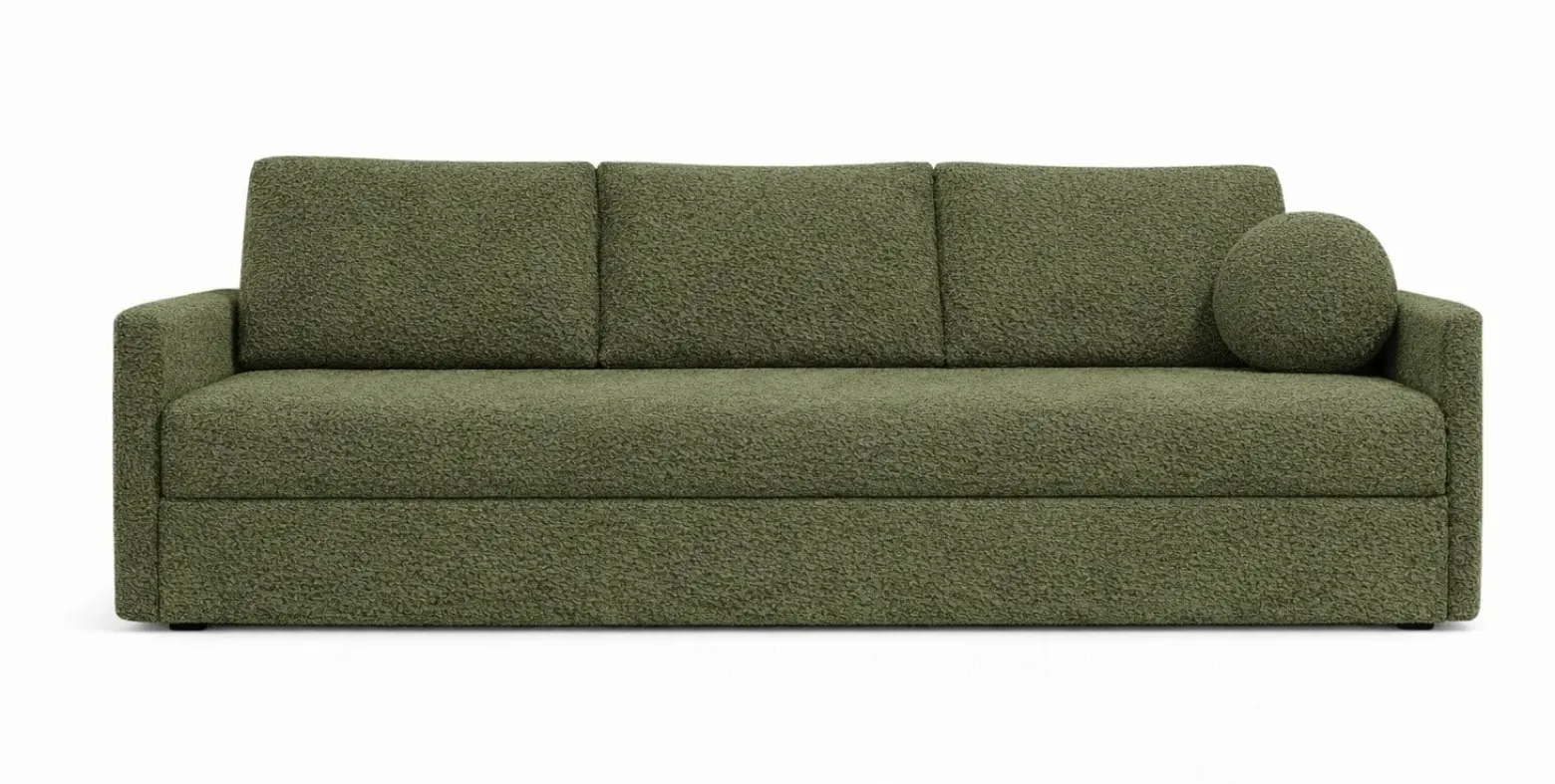 Nowoczesna sofa trzyosobowa SISI z funkcja spania w tkaninie Boucle zielona