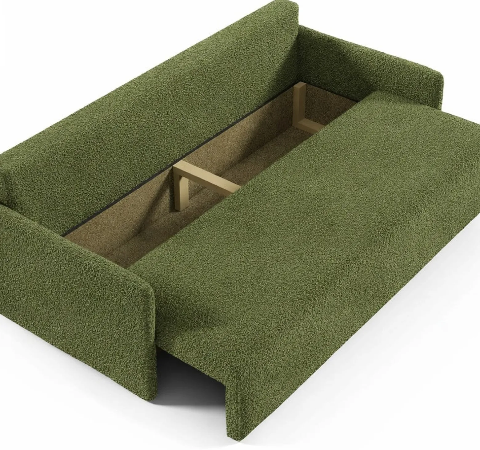 Nowoczesna sofa trzyosobowa SISI z funkcja spania w tkaninie Boucle zielona