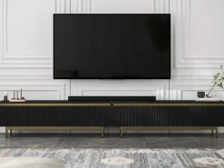 Nowoczesna Szafka RTV Glamour Komoda Czarny MAT metalowe ramy 280 cm