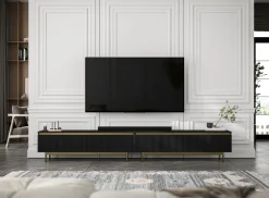Nowoczesna Szafka RTV Glamour Komoda Czarny MAT metalowe ramy 280 cm