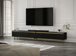 Nowoczesna Szafka RTV Glamour Komoda Czarny MAT metalowe ramy 280 cm