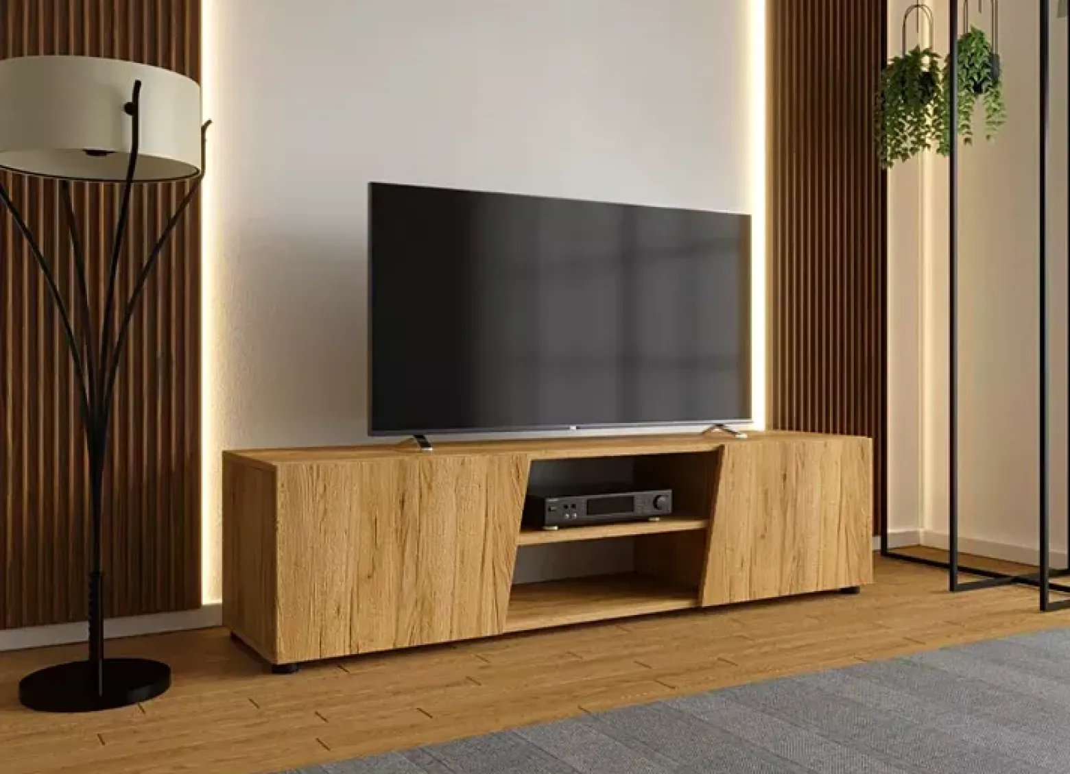 Nowoczesna szafka RTV na nóżkach dąb craft - Zyax