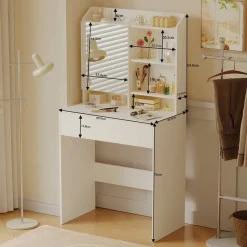 Nowoczesna toaletka kosmetyczna z otwieranym lustrem loft szuflada glamour