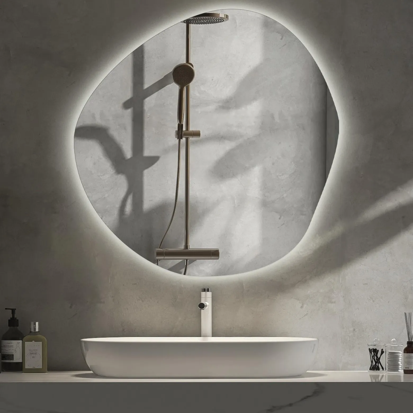 Nowoczesne Lustro Nieregularne LED Loft Ścienne 87x86 cm