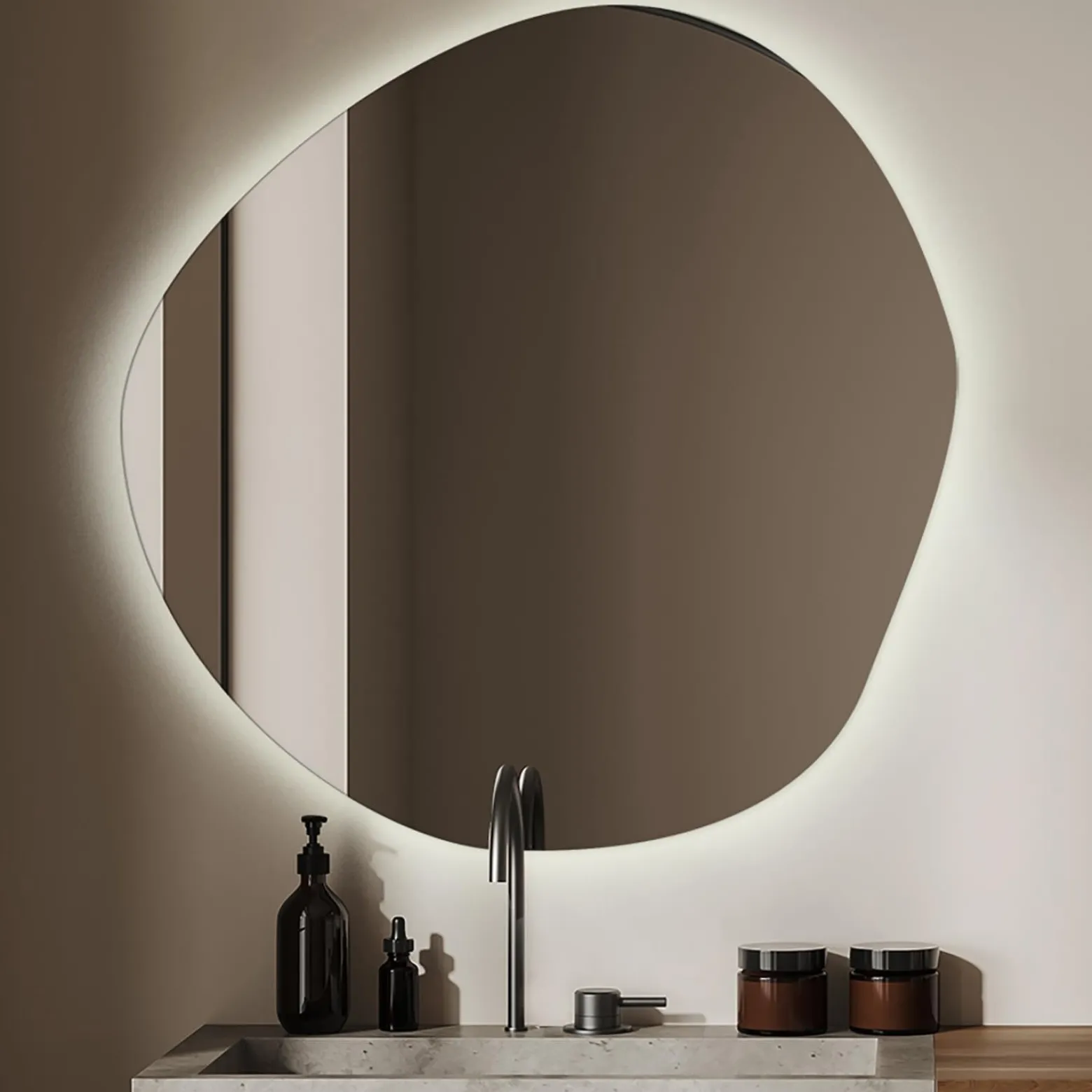 Nowoczesne Lustro Nieregularne LED Loft Ścienne 87x86 cm