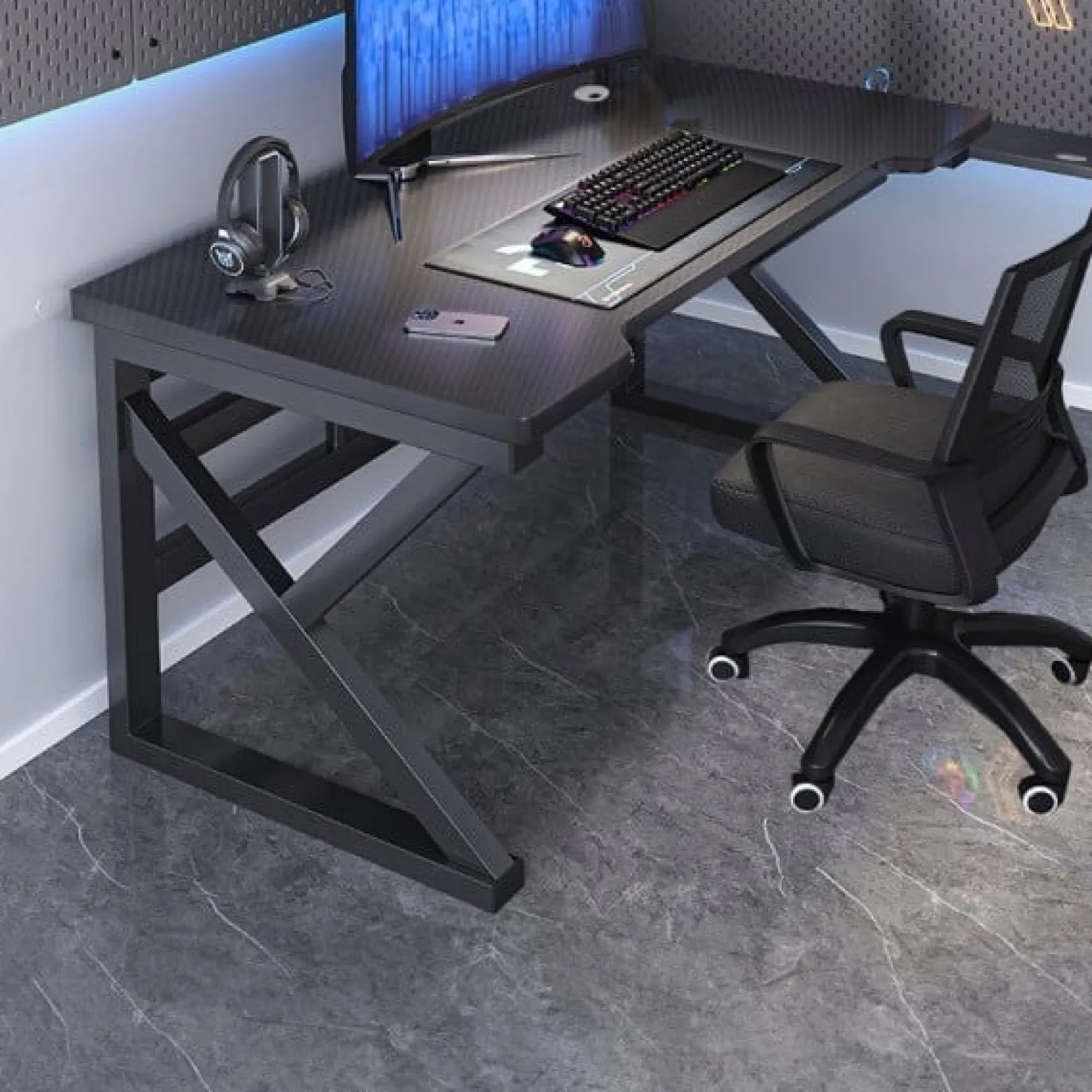 Nowoczesne biurko gamingowe czarne carbon 120 cm