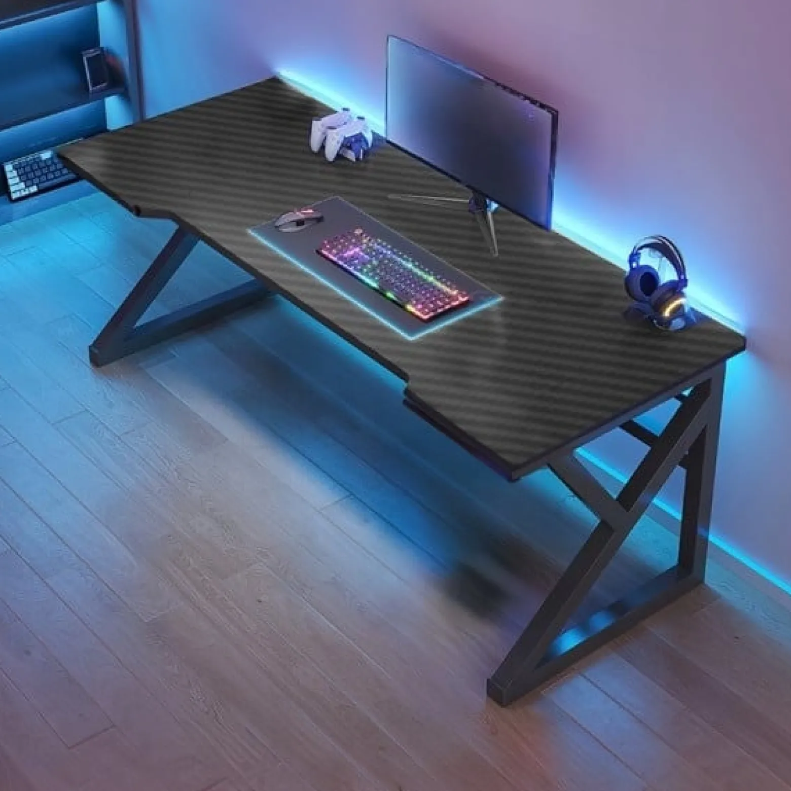 Nowoczesne biurko gamingowe czarne carbon 120 cm