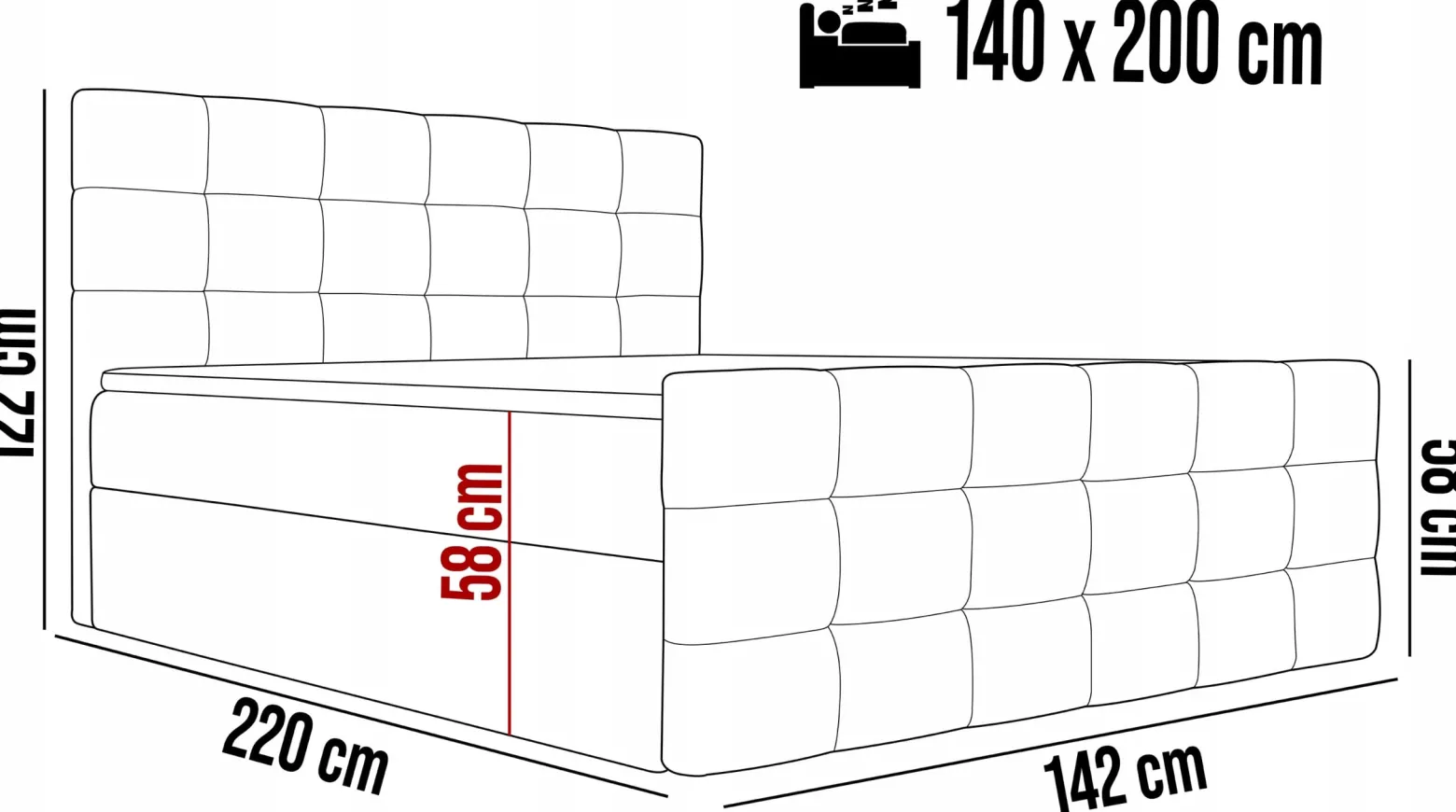 Nowoczesne Łóżko Kontynentalne AMON V 140x200 + 2x pojemnik na pościel