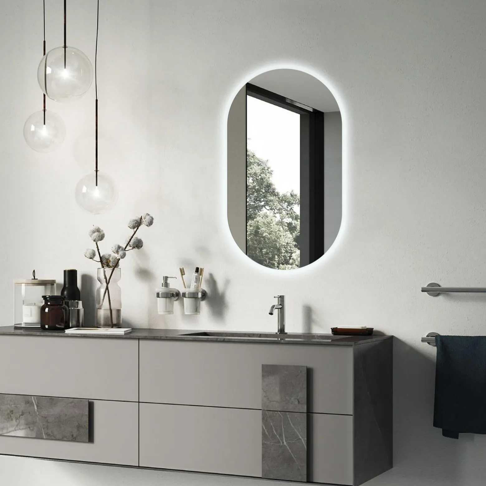 Nowoczesne Lustro Owal Led Loft Ścienne Łazienkowe 70x40 cm