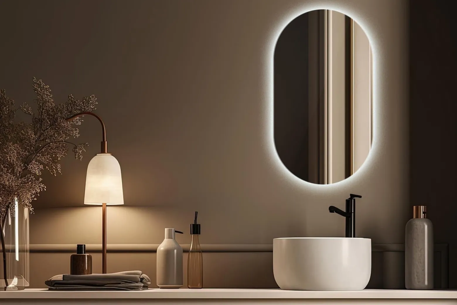 Nowoczesne Lustro Owal Led Loft Ścienne Łazienkowe 70x40 cm