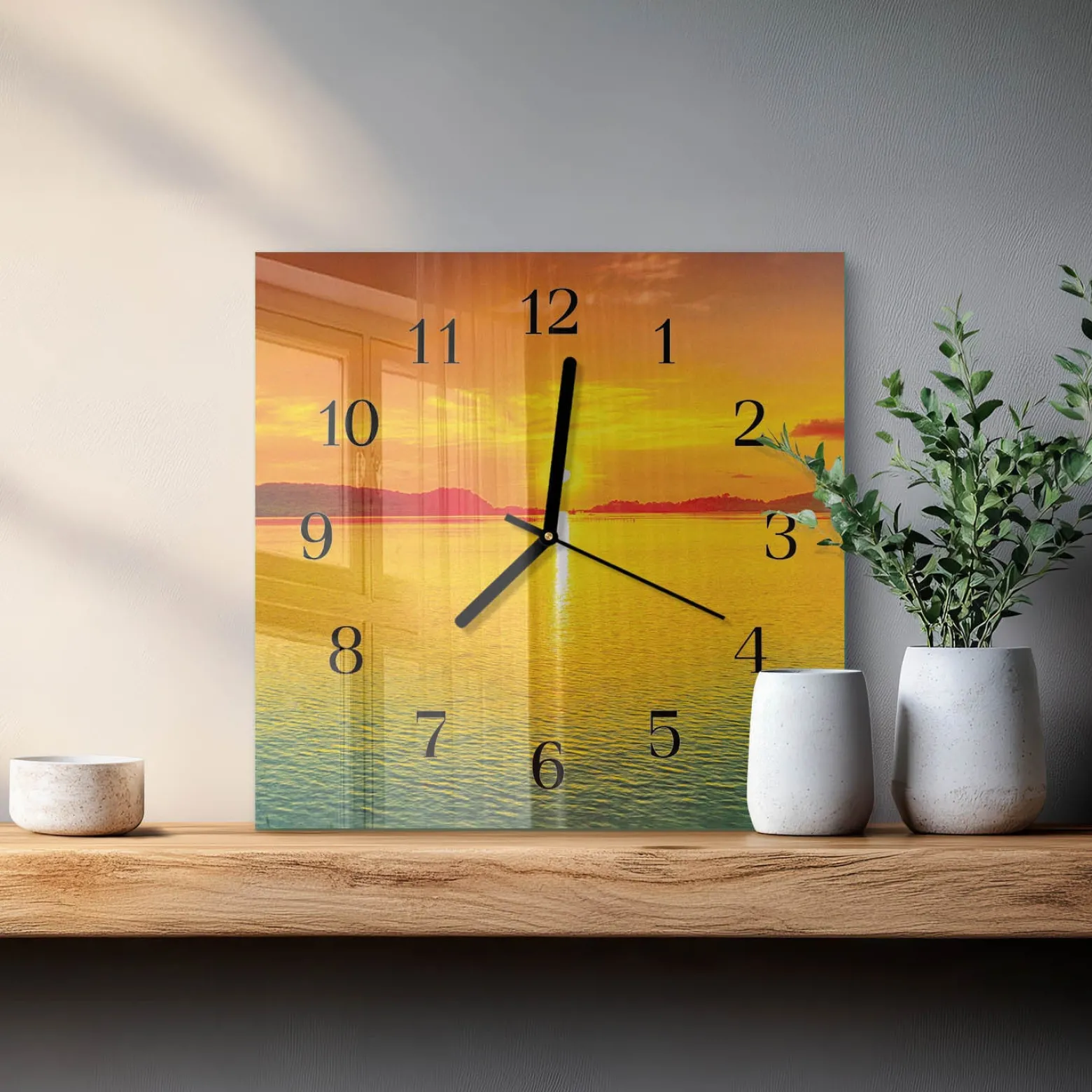 Nowoczesny zegar 30x30 Zachód Słońca design na ścianę