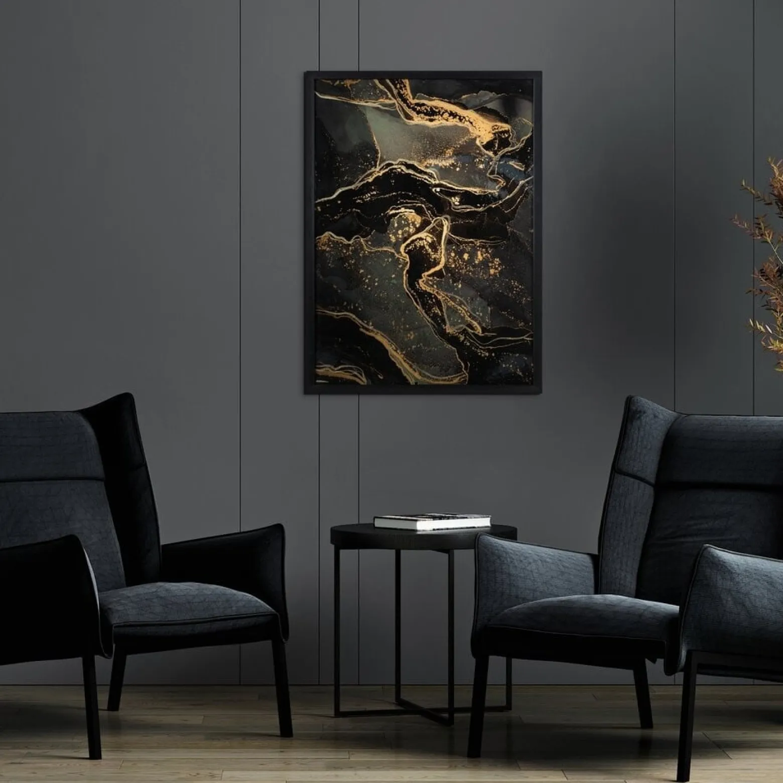 Nowoczesny obraz abstrakcyjny 53x73 cm złoto-czarny