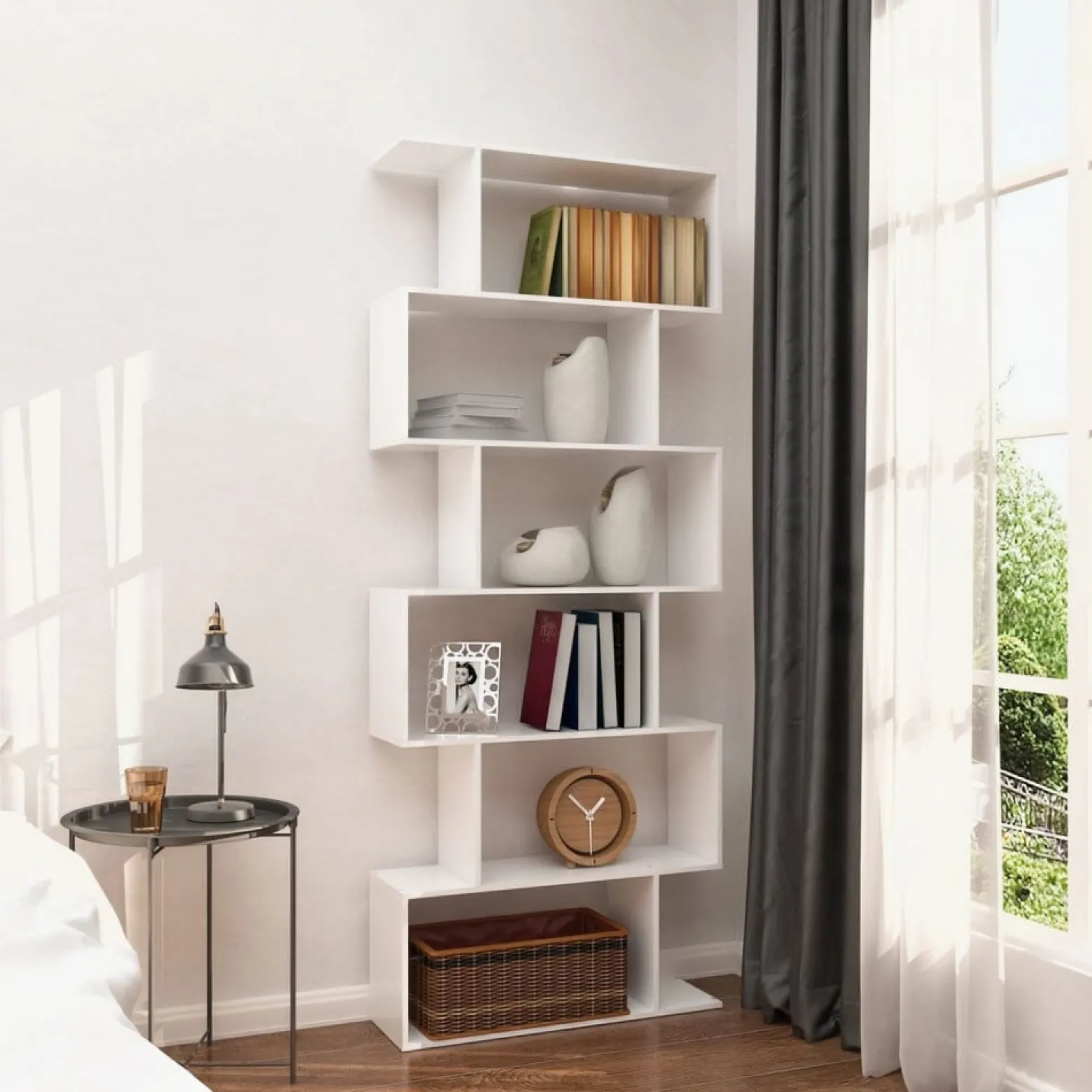 Nowoczesny regał do salonu 5 półek biały ModernHome