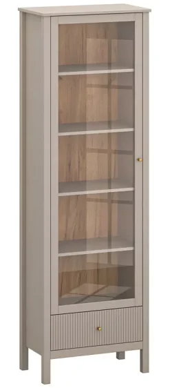 Nowoczesny regał z witryną w kolorze taupe - Zynix