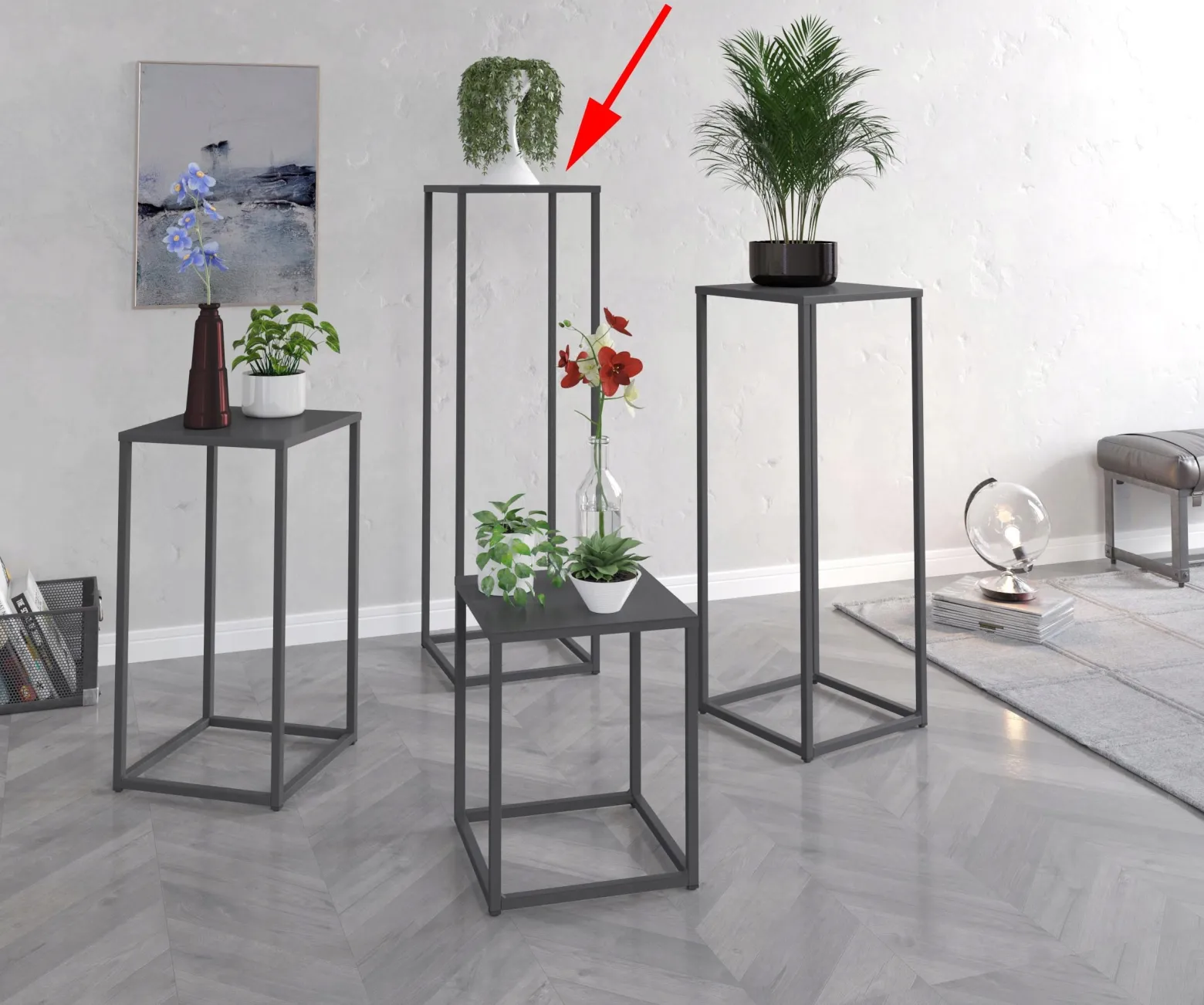 Nowoczesny Stojak Na Kwiaty 30x30x97 Loft Salon Czarny
