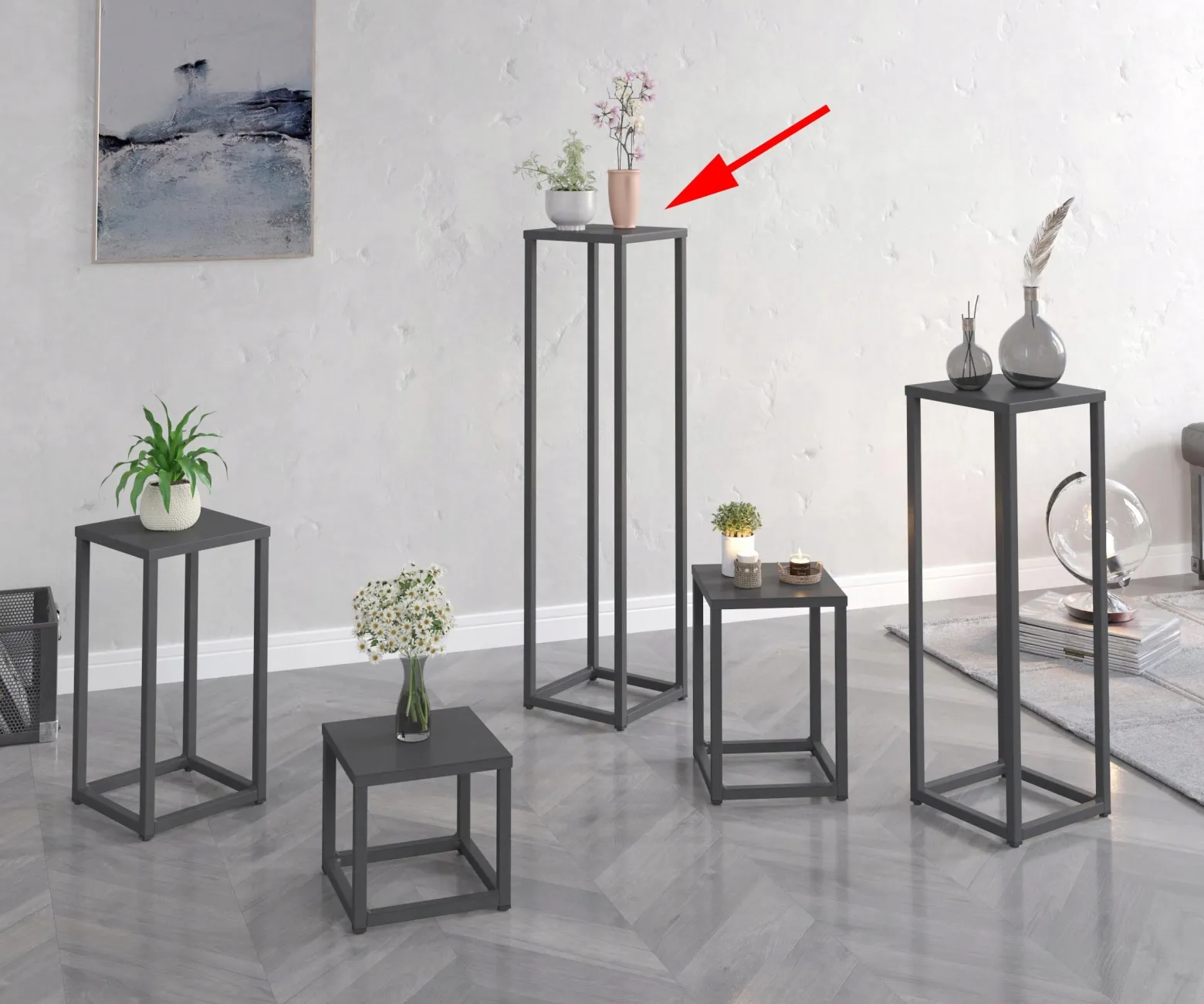 Nowoczesny Stojak Na Kwiaty 20x20x78 Loft Salon Czarny