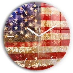 Nowoczesny szklany zegar ścienny Flaga USA w stylu vintage