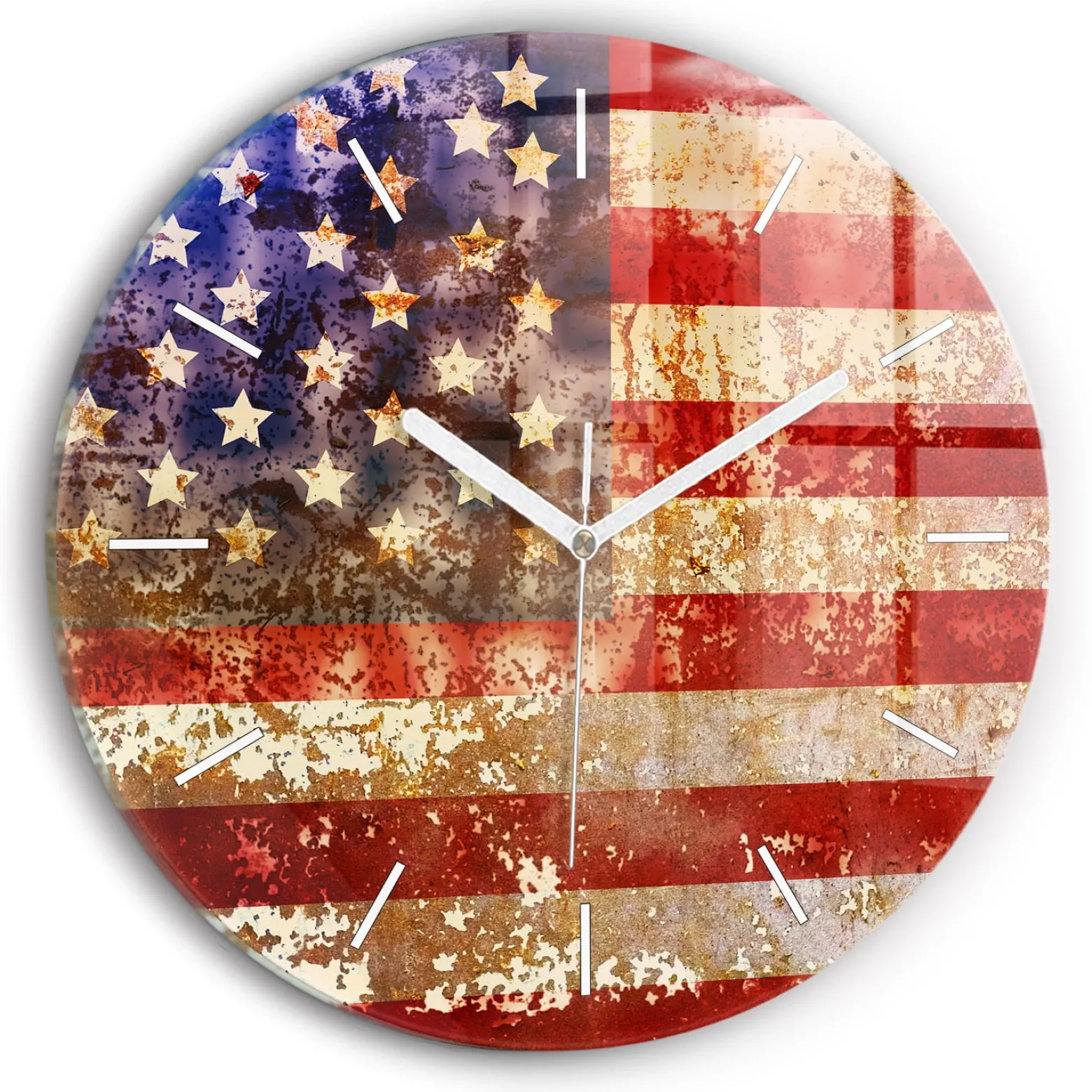 Nowoczesny szklany zegar ścienny Flaga USA w stylu vintage