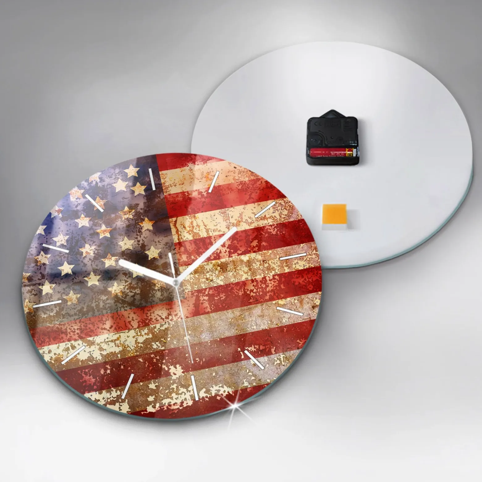 Nowoczesny szklany zegar ścienny Flaga USA w stylu vintage