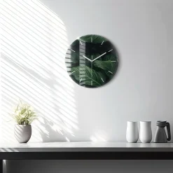 Nowoczesny szklany zegar ścienny Tropikalna monstera fi30