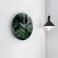 Nowoczesny szklany zegar ścienny Tropikalna monstera fi30