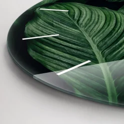 Nowoczesny szklany zegar ścienny Tropikalna monstera fi30