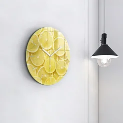 Nowoczesny szklany zegar ścienny Plasterki cytryny fi30