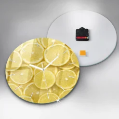 Nowoczesny szklany zegar ścienny Plasterki cytryny fi30