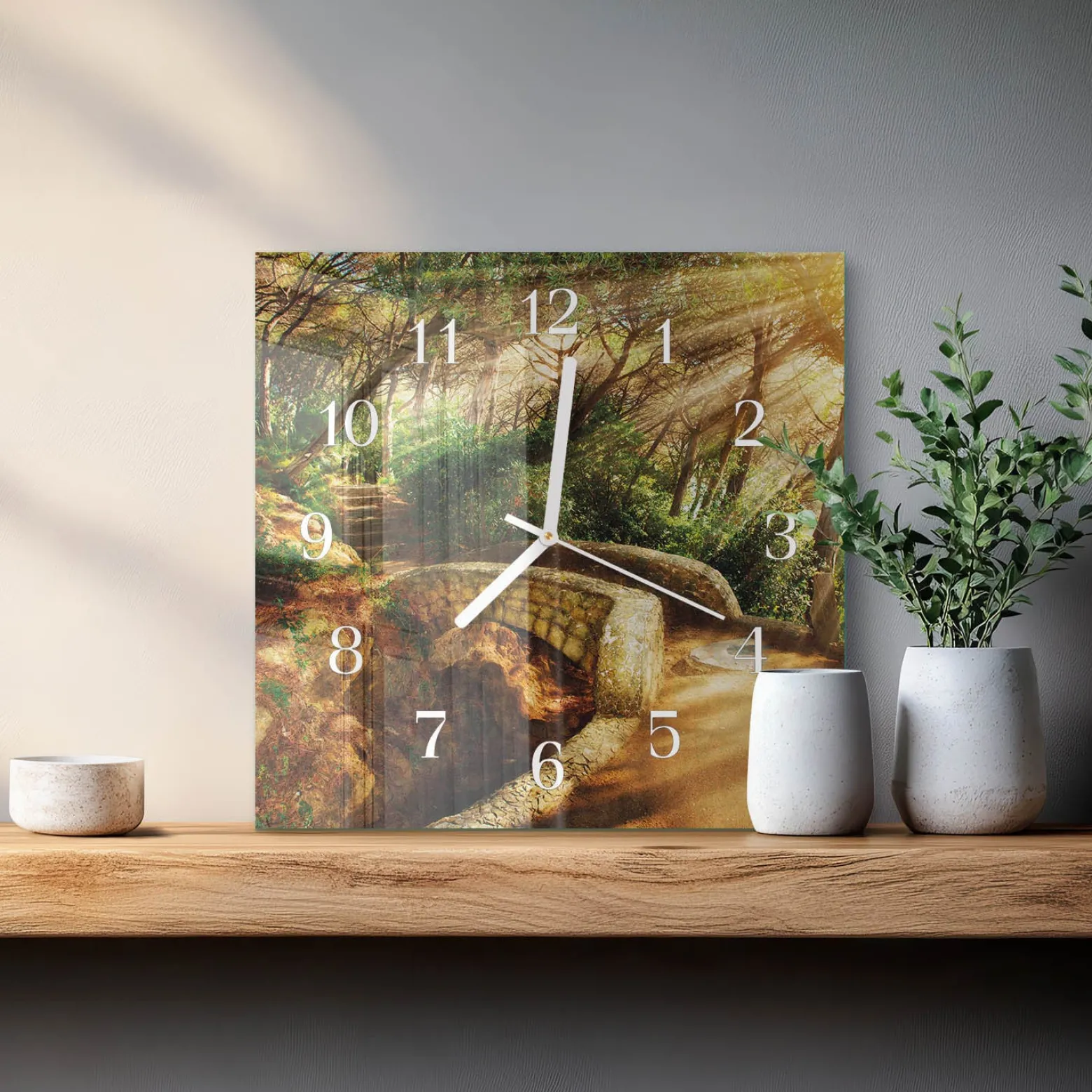 Nowoczesny zegar 30x30 Most Leśny nowoczesny do salonu