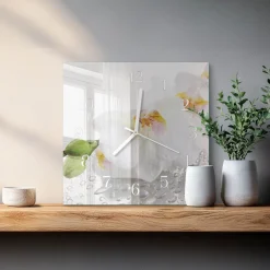 Nowoczesny zegar 30x30 Orchidea cichy mechanizm salon