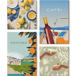 Obraz canvas 4 częściowy Cytryny Positano |40x40, 40x60| Wallfluent